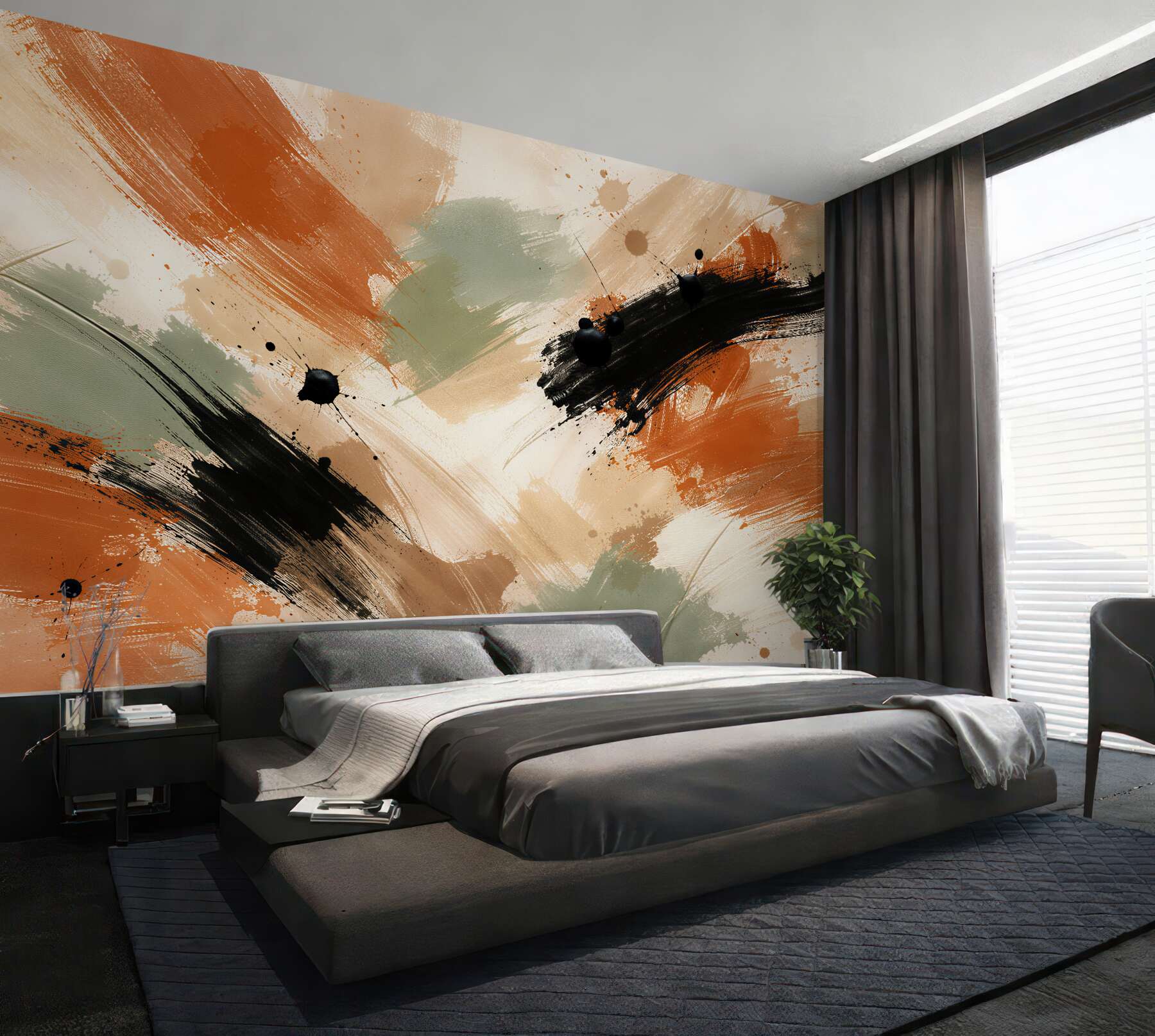 Fotobehang abstracte penseelstreken in warme kleuren