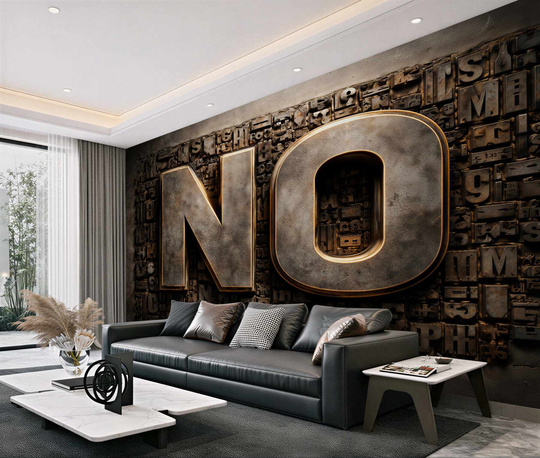 Fotobehang metalen typografie nee