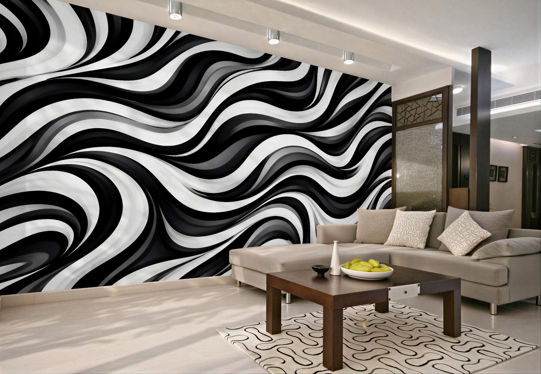 Fotobehang golvende zwart-wit abstractie