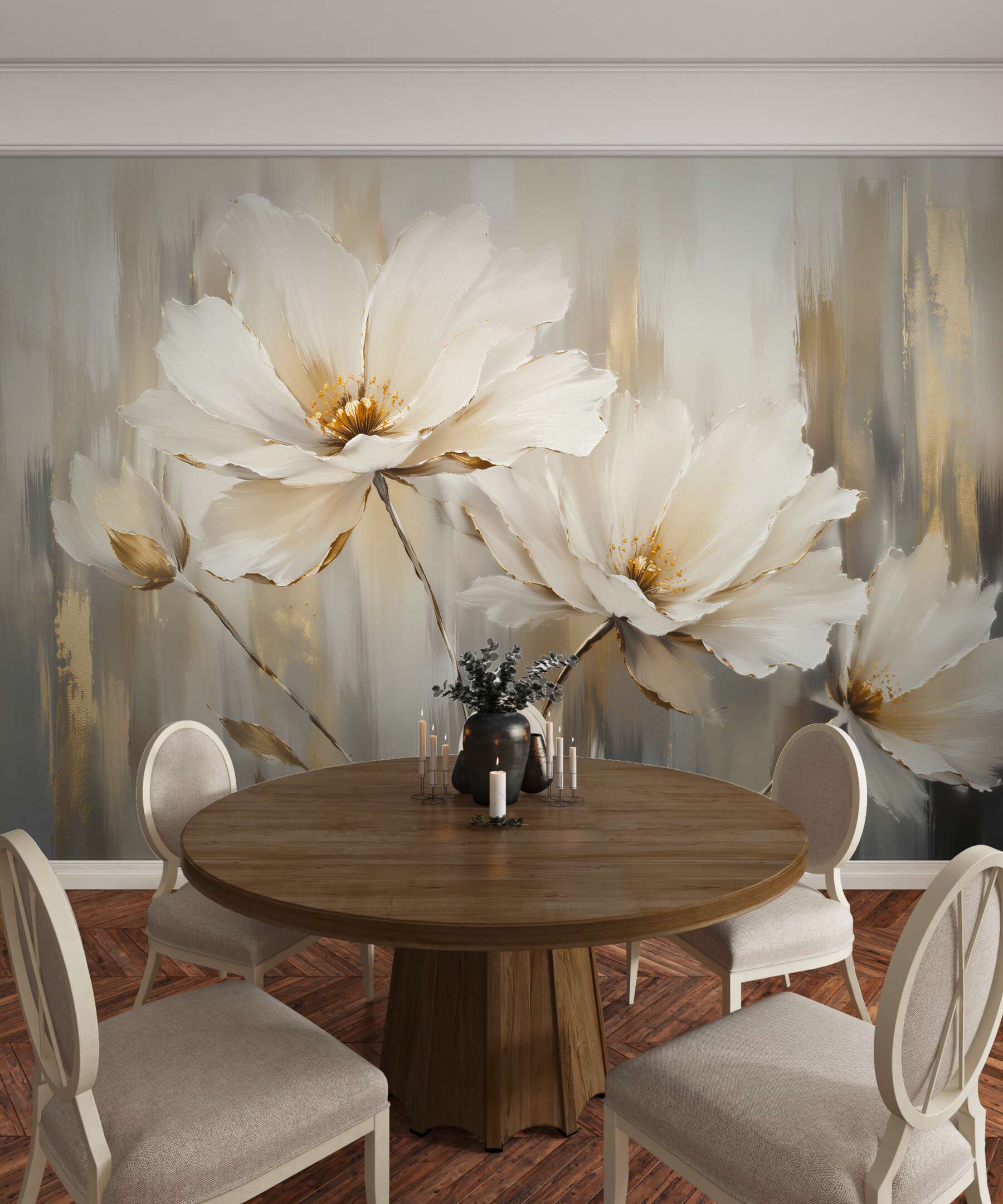 Fotobehang gouden bloemen in elegante uitvoering
