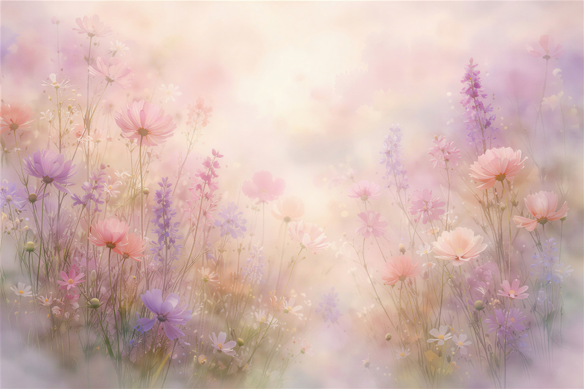 Fotobehang pastel bloemenweide