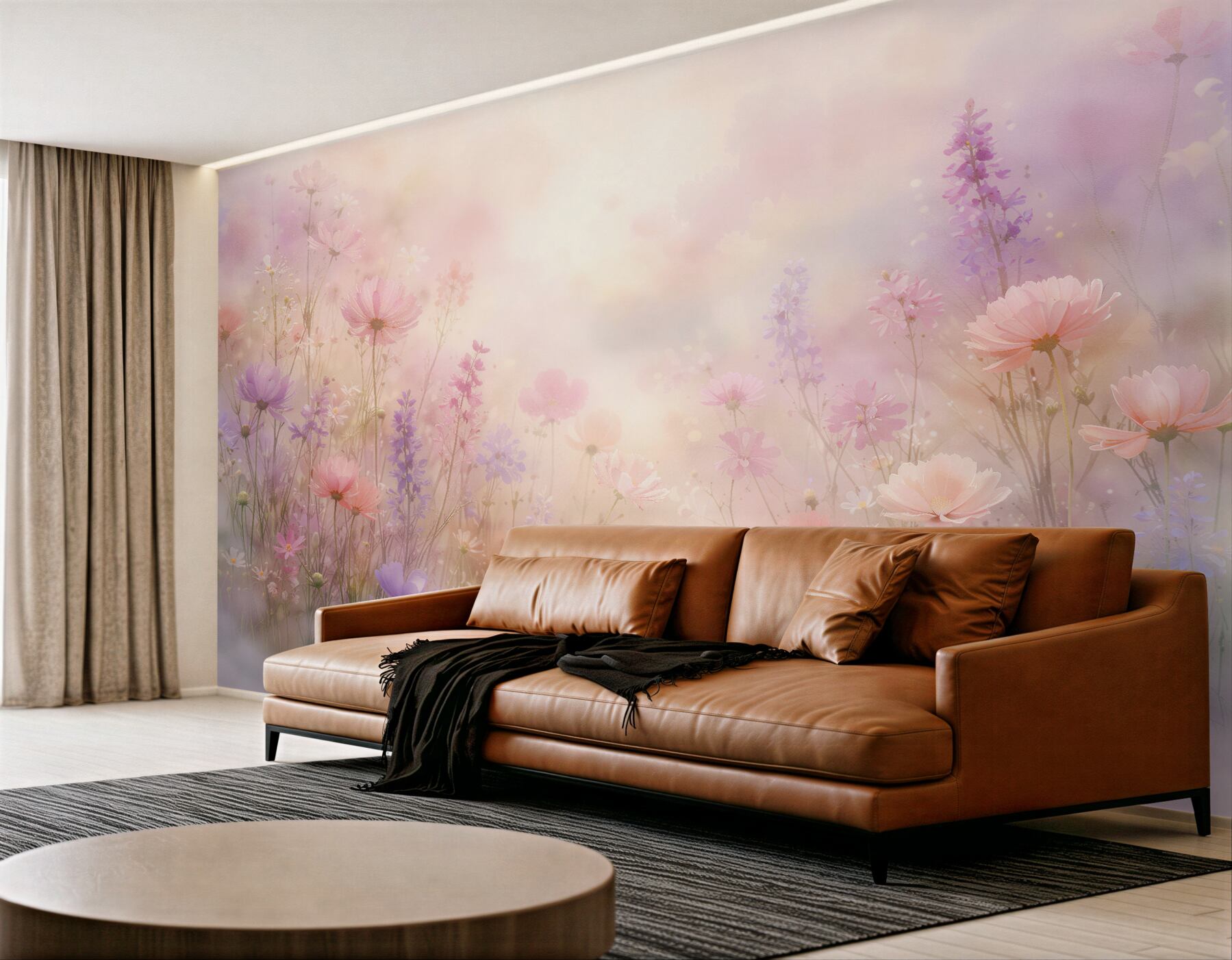 Fotobehang pastel bloemenweide