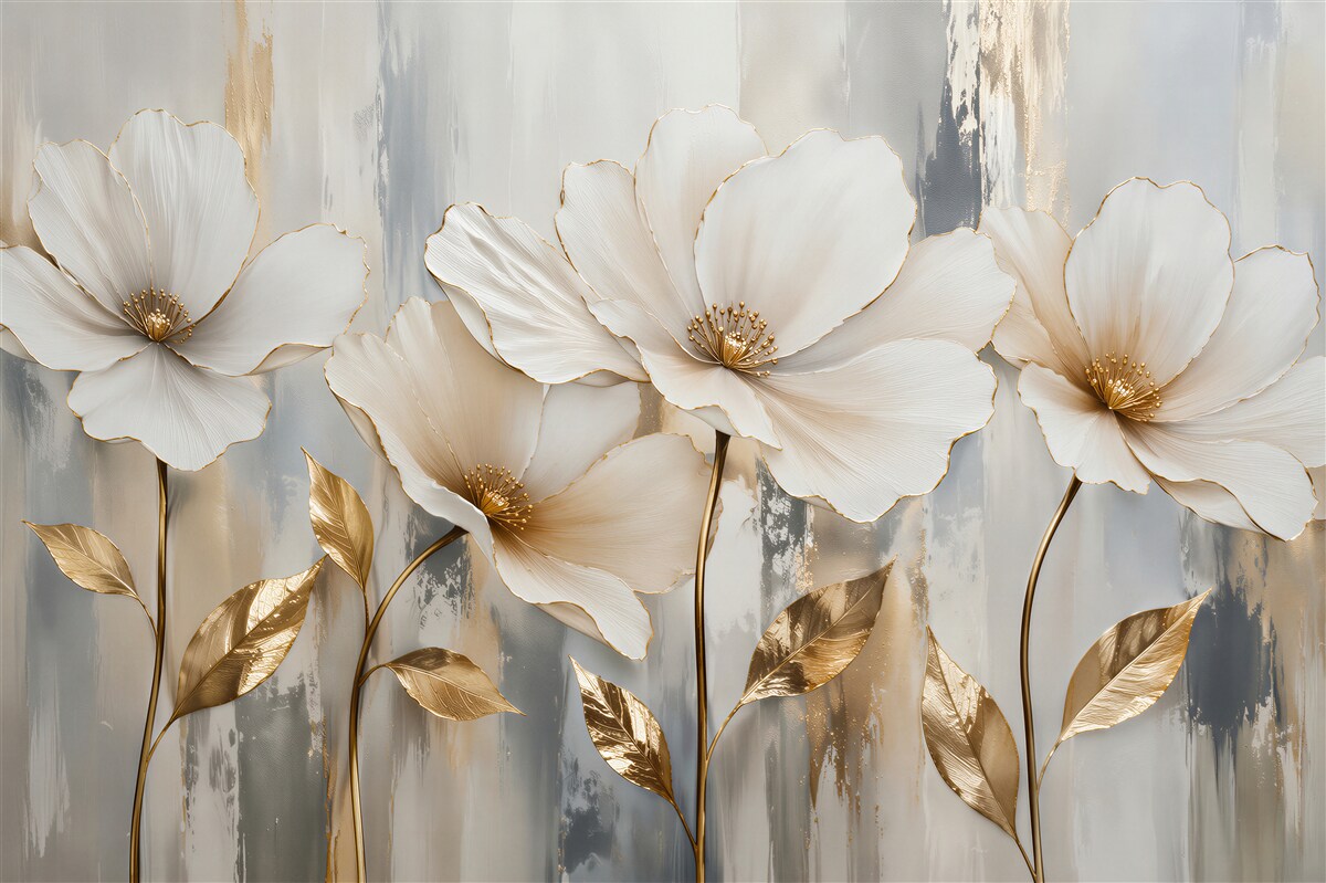 Fotobehang gouden bloemen in elegante glans