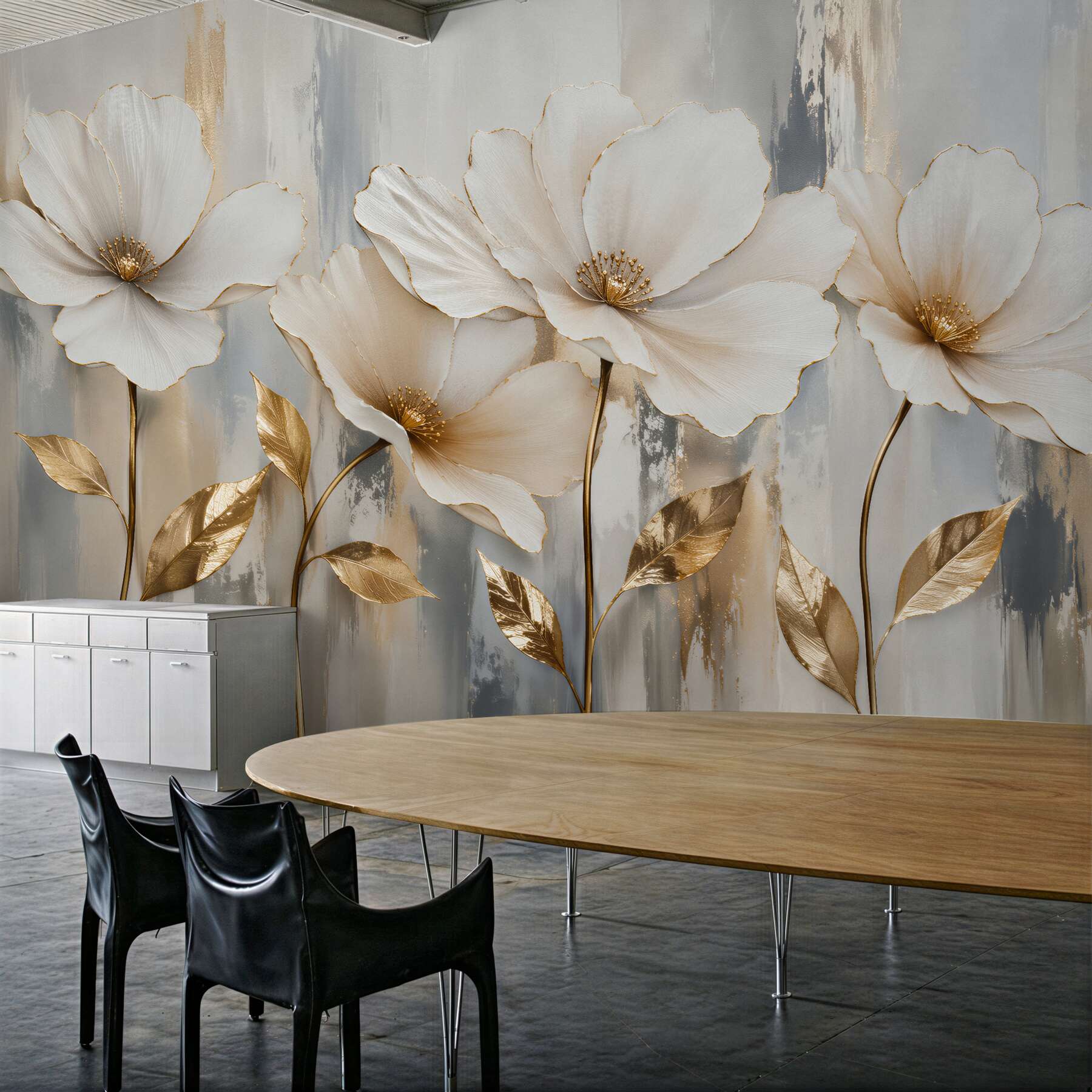 Fotobehang gouden bloemen in elegante glans