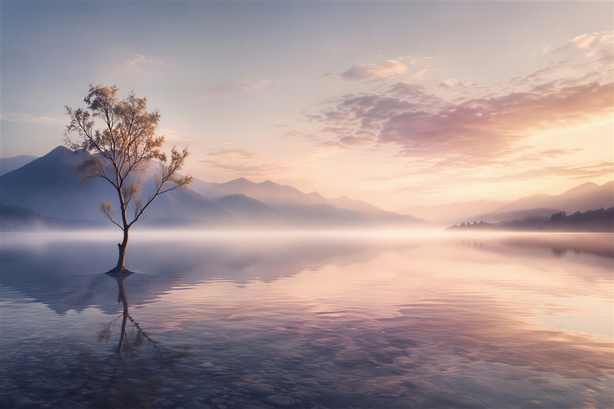 Fotobehang eenzame boom bij zonsopgang