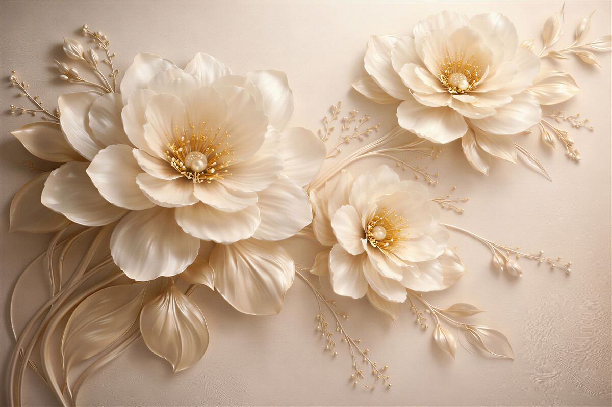 Fotobehang parelachtige bloemen in gouden glans