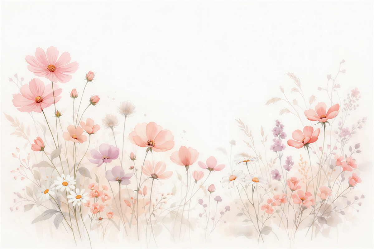 Fotobehang pastelachtige weide in aquarel bloemen