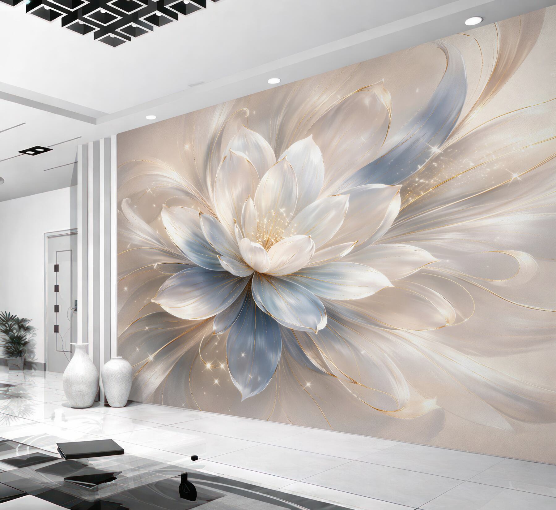 Fotobehang glanzende witte bloem glamour