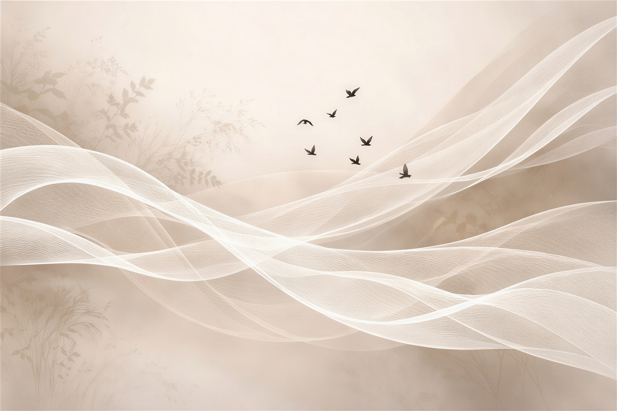 Fotobehang beige golven met vogels