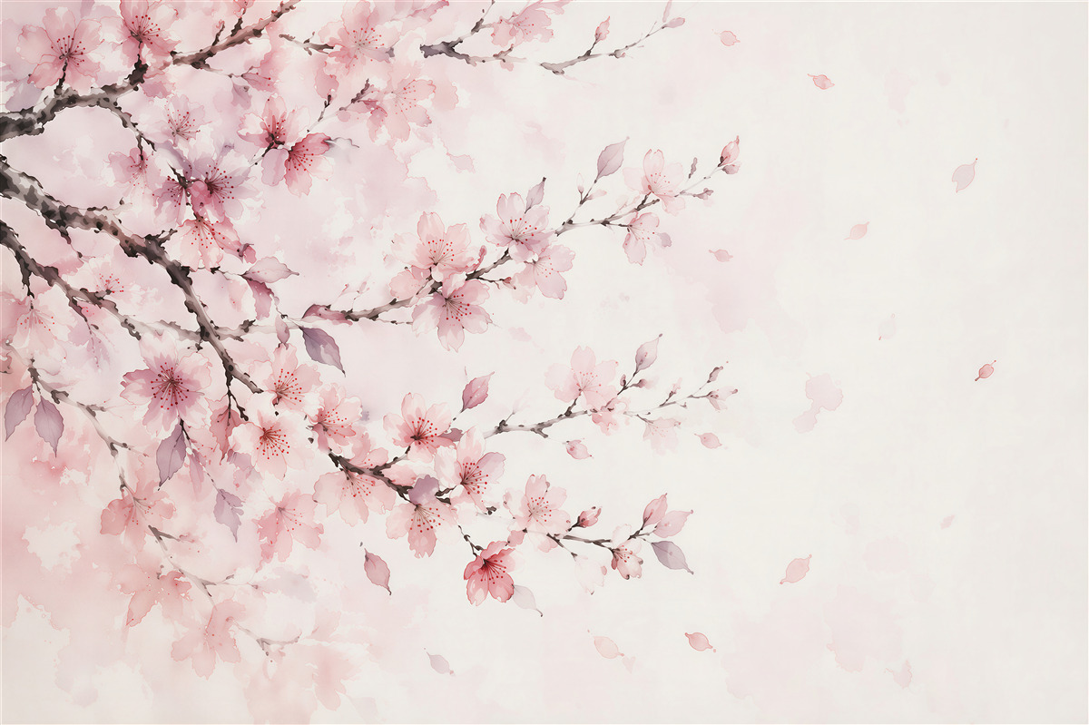 Fotobehang aquarel bloemen van kersen