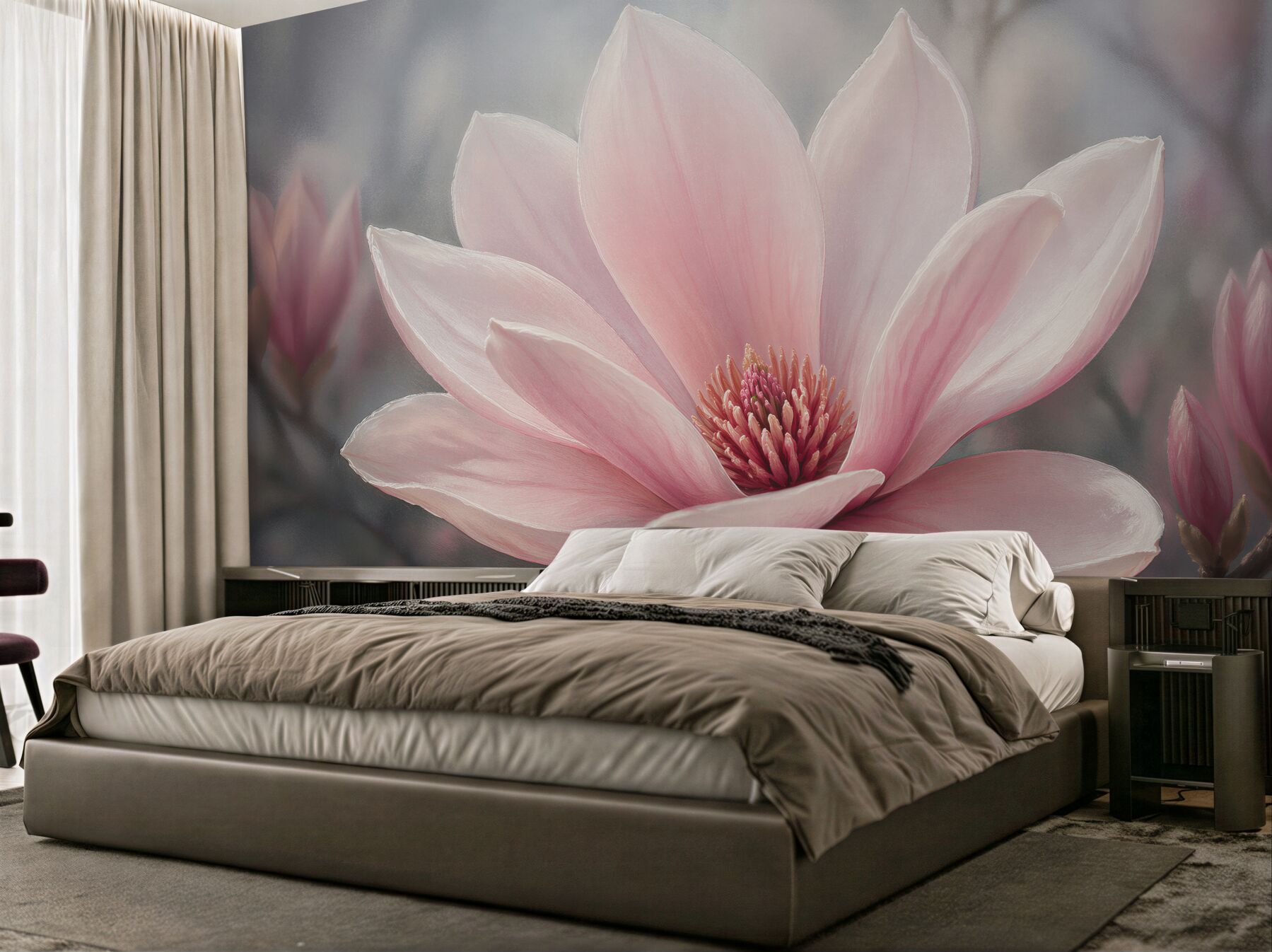 Fotobehang roze magnolia bij zonsopgang