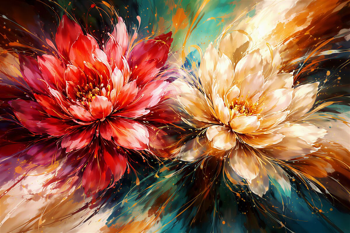 Fotobehang expressieve bloemen in abstractie
