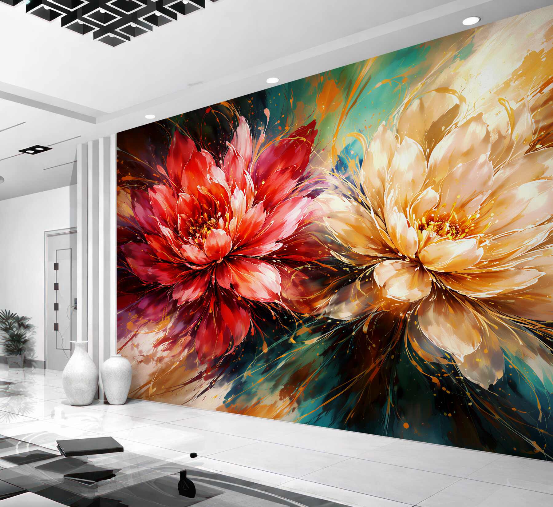 Fotobehang expressieve bloemen in abstractie