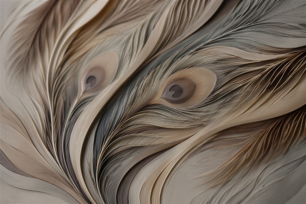 Fotobehang abstracte veren in een beige dans