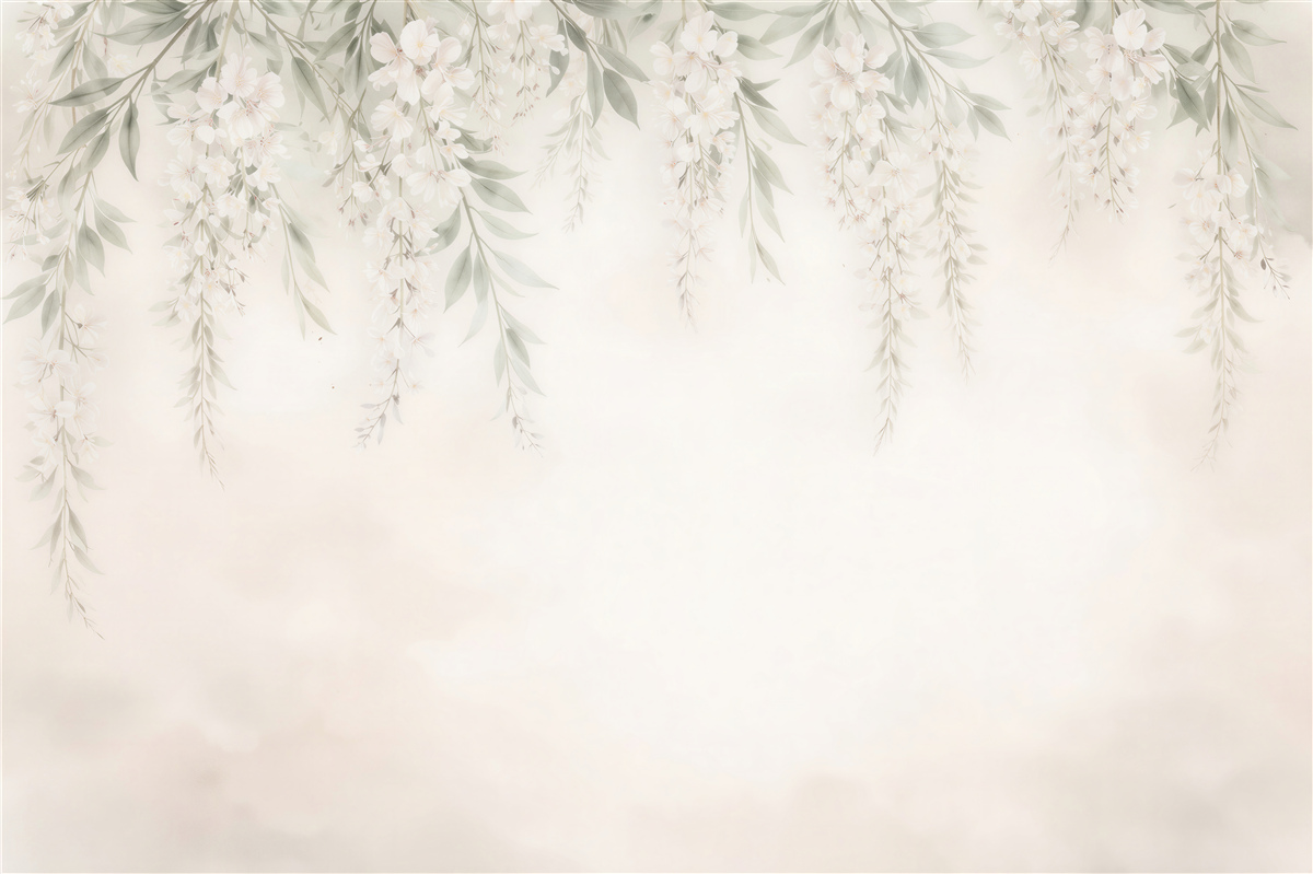 Fotobehang luchtige takjes van witte bloemen