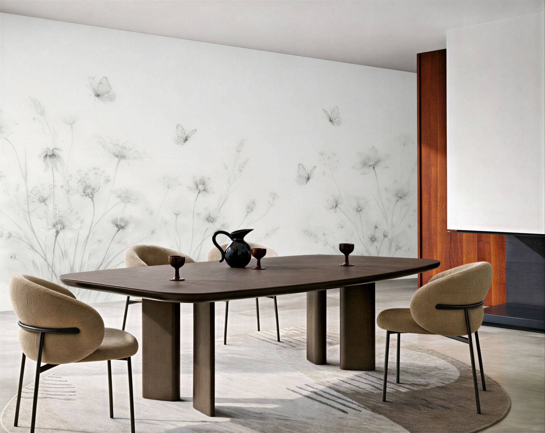 Fotobehang delicate weide met vlinders