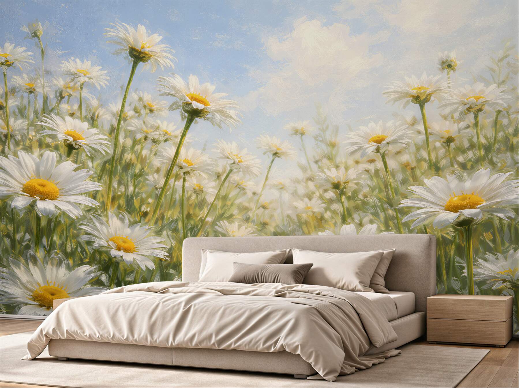 Fotobehang zonnebloemen onder een blauwe lucht