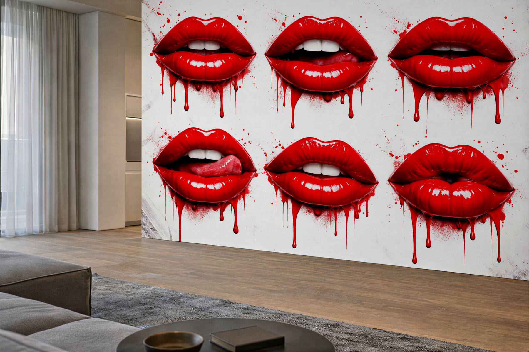 Fotobehang rode lippen in popartstijl