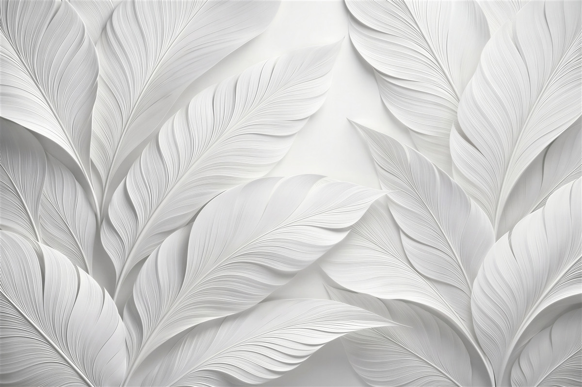 Fotobehang witte bladeren in elegant reliëf