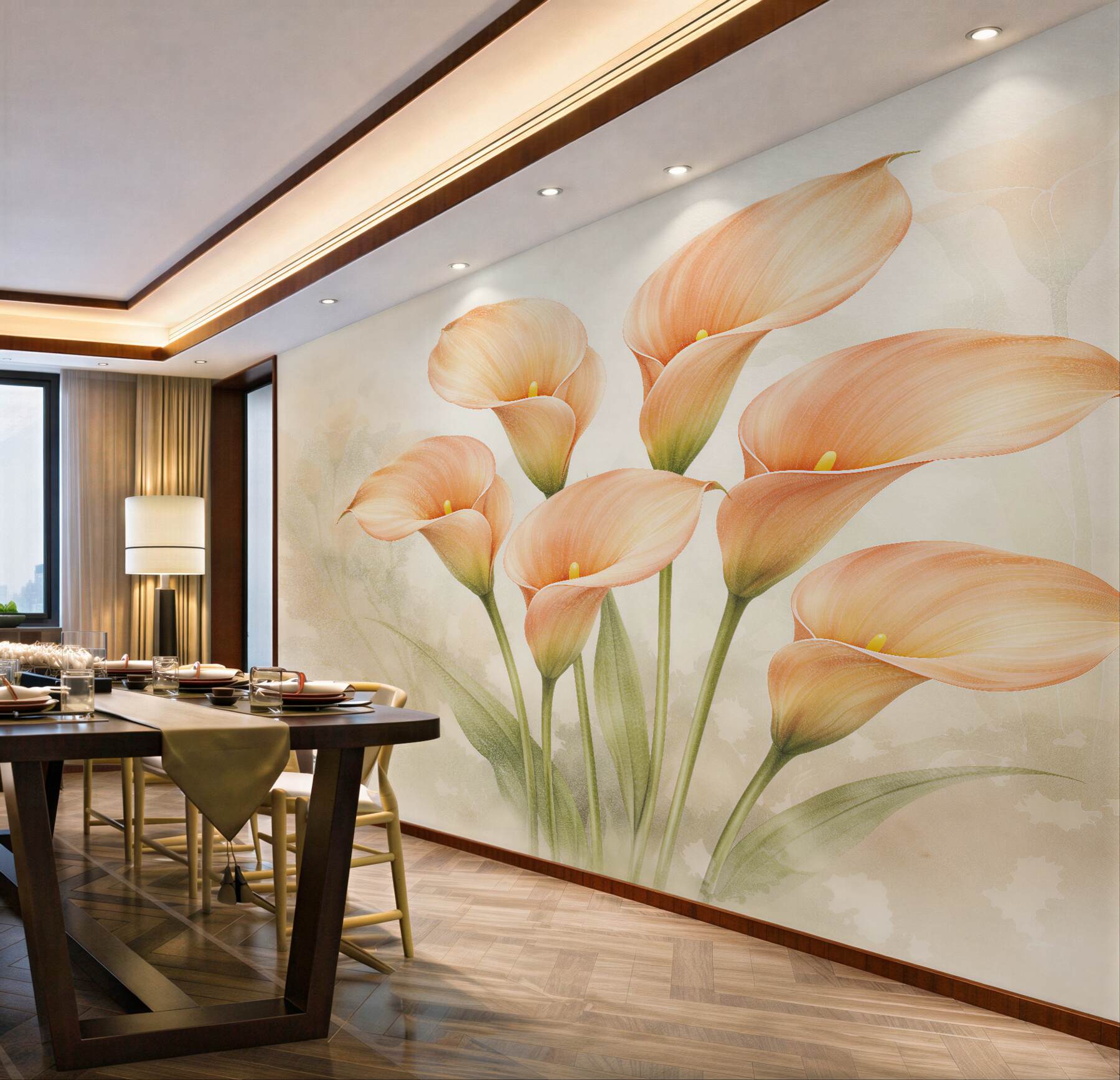 Fotobehang abrikozen calla in de glans