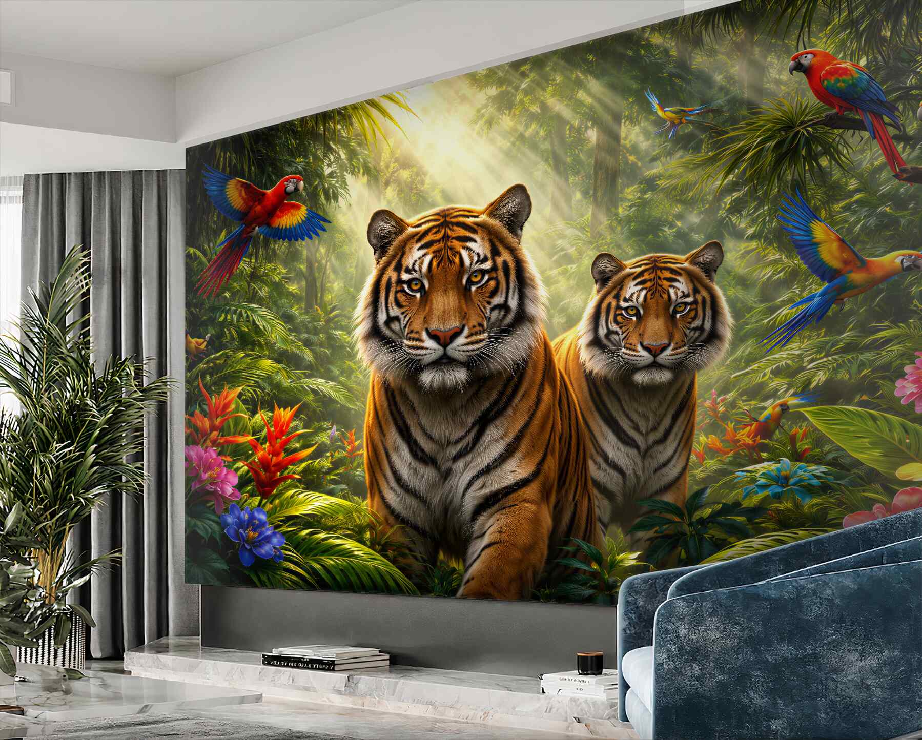 Fotobehang tijgers in de tropische jungle