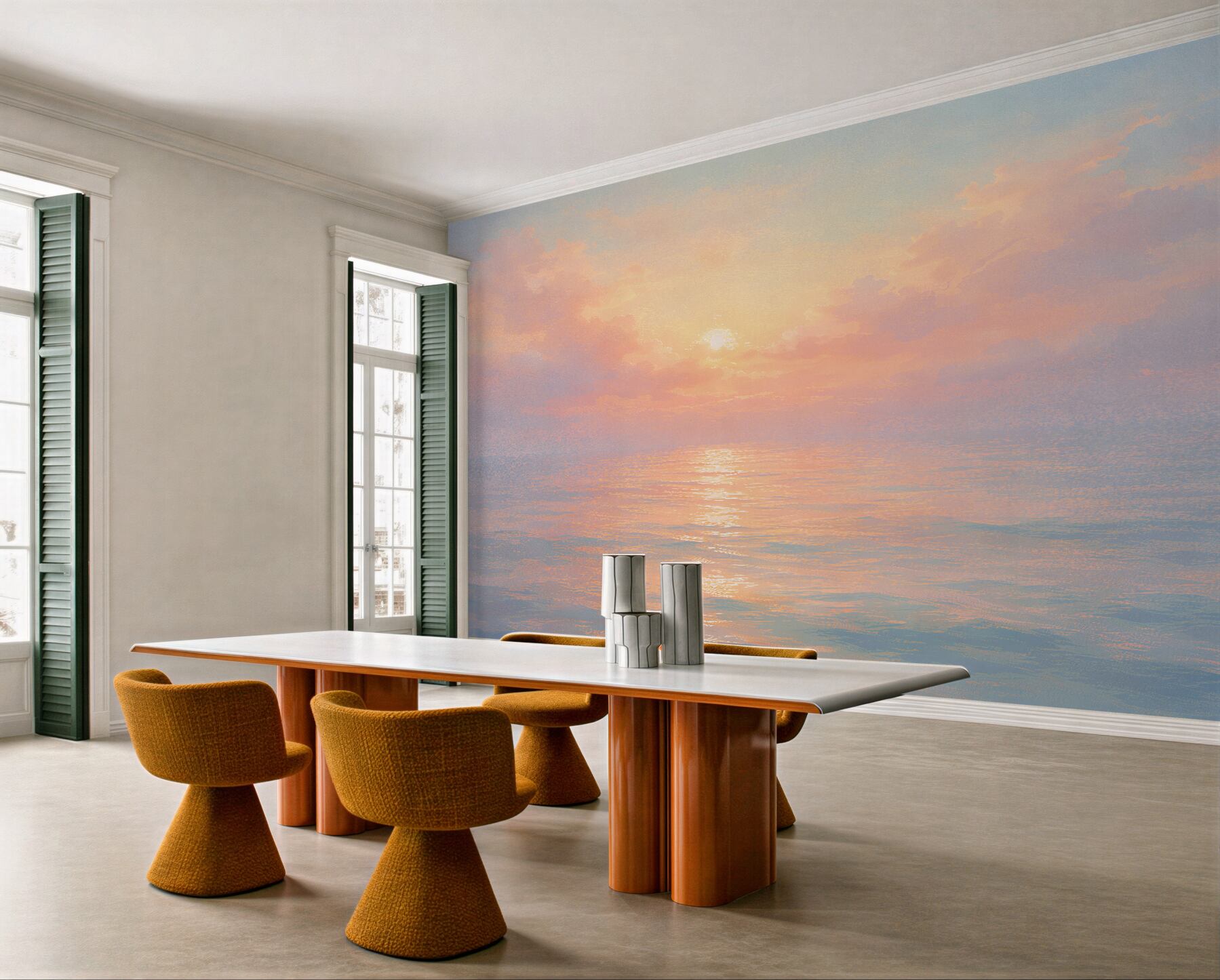 Fotobehang pastelachtige zonsopgang boven de zee