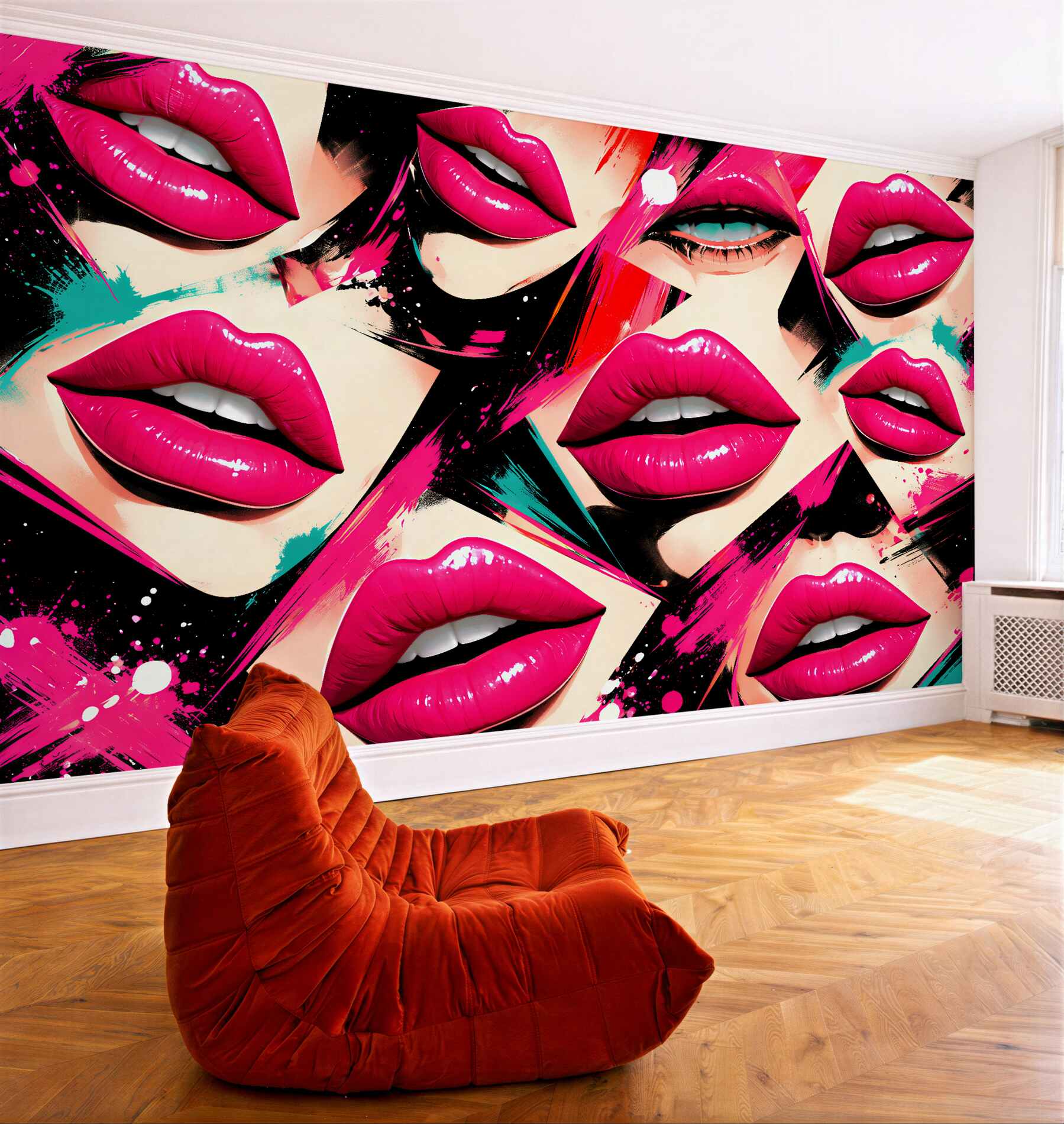 Fotobehang neon lippen pop-art glamour