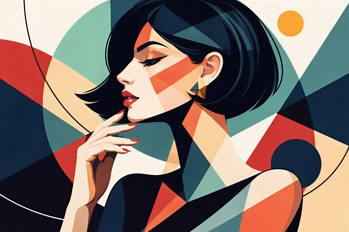 Fotobehang geometrisch portret van een elegante vrouw