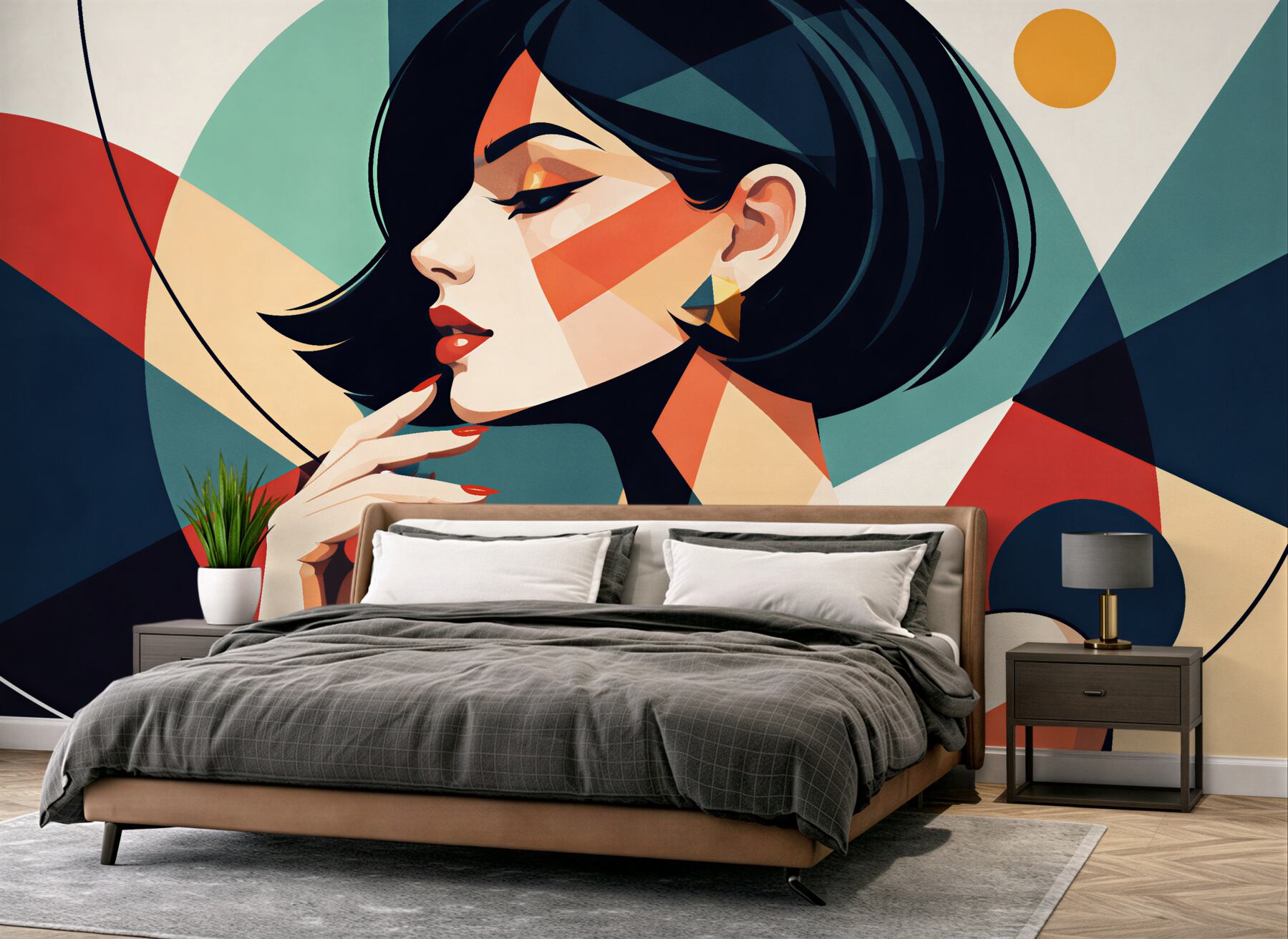 Fotobehang geometrisch portret van een elegante vrouw