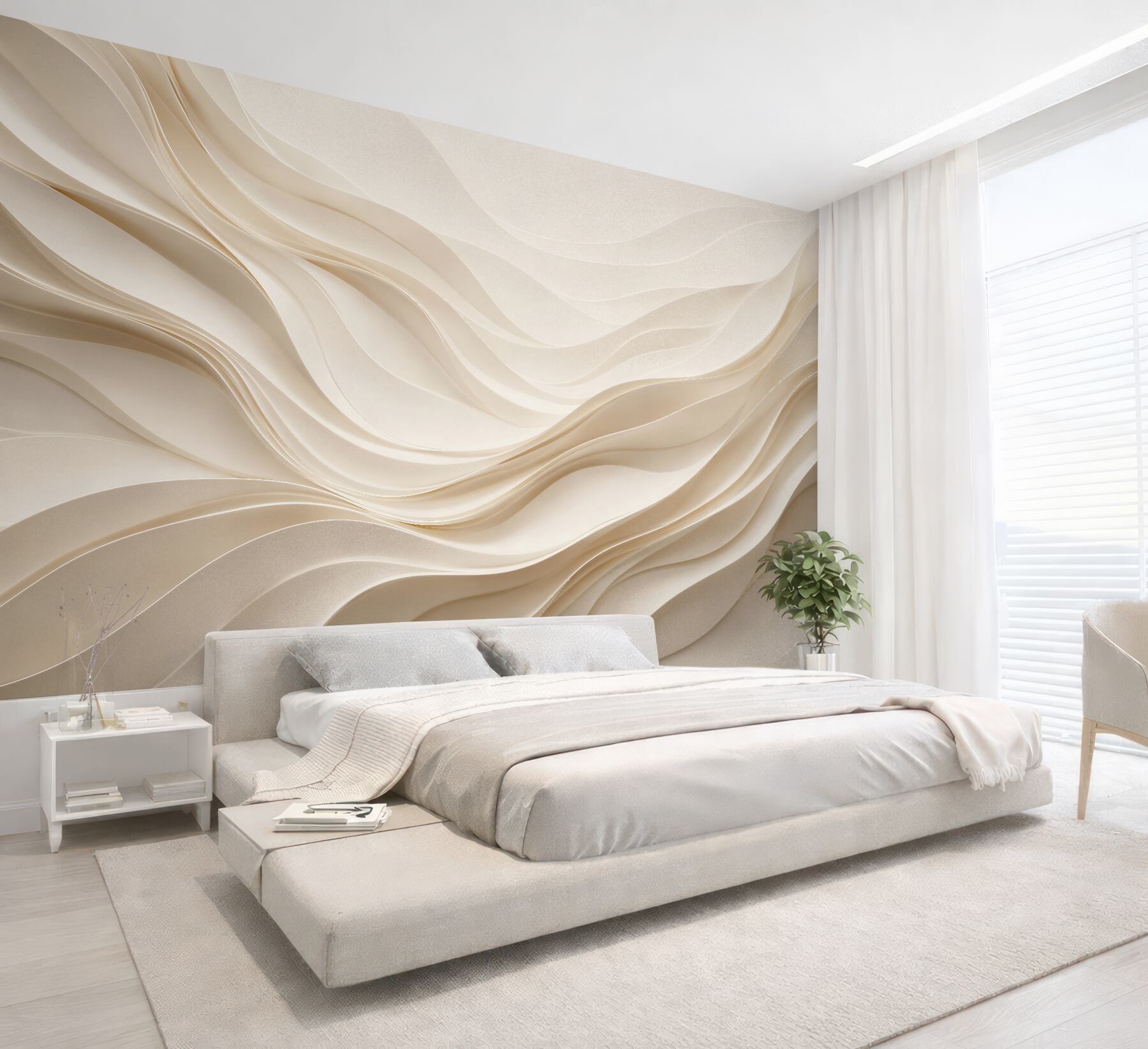 Fotobehang crèmekleurige golven van een elegante abstractie
