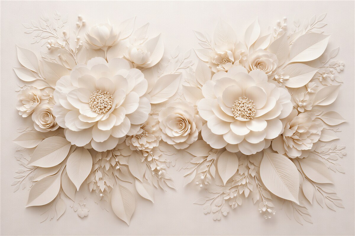 Fotobehang crèmekleurige bloemen in een elegant reliëf