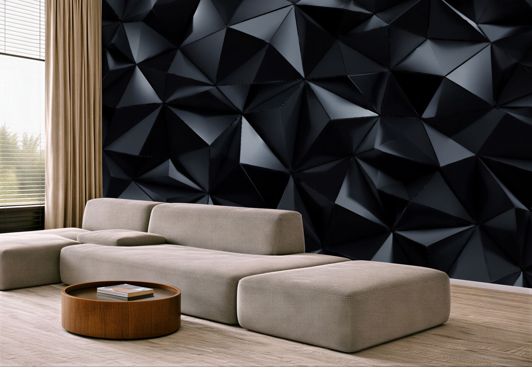 Fotobehang zwarte geometrische vormen in 3D