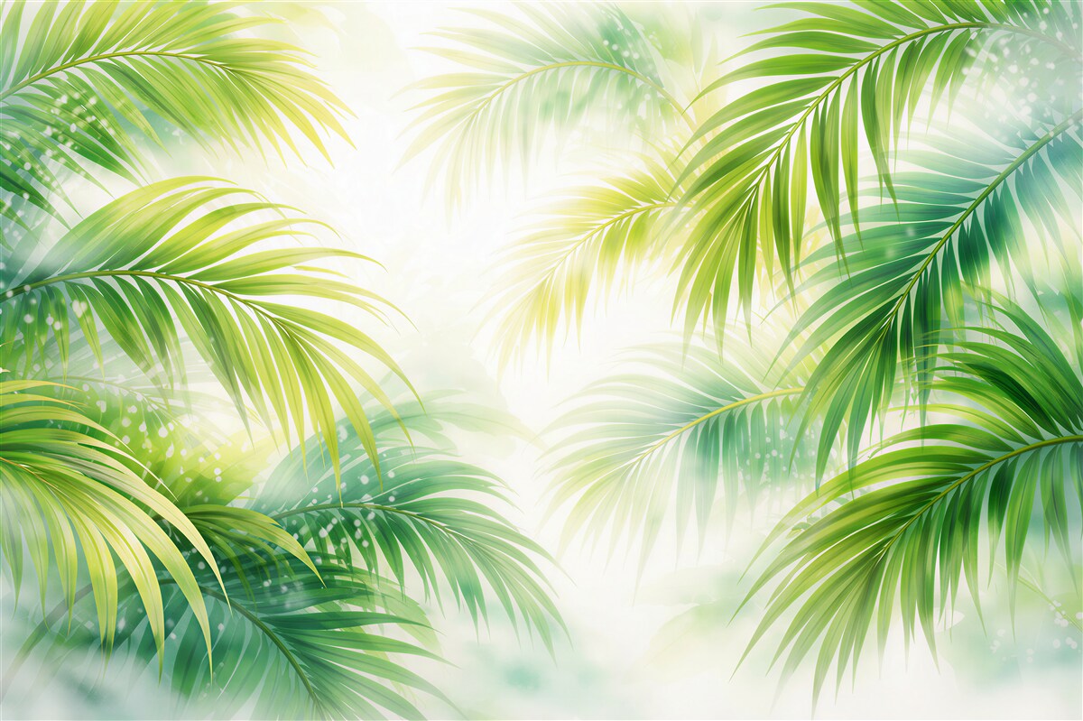 Fotobehang heldere bladeren van de tropische palm