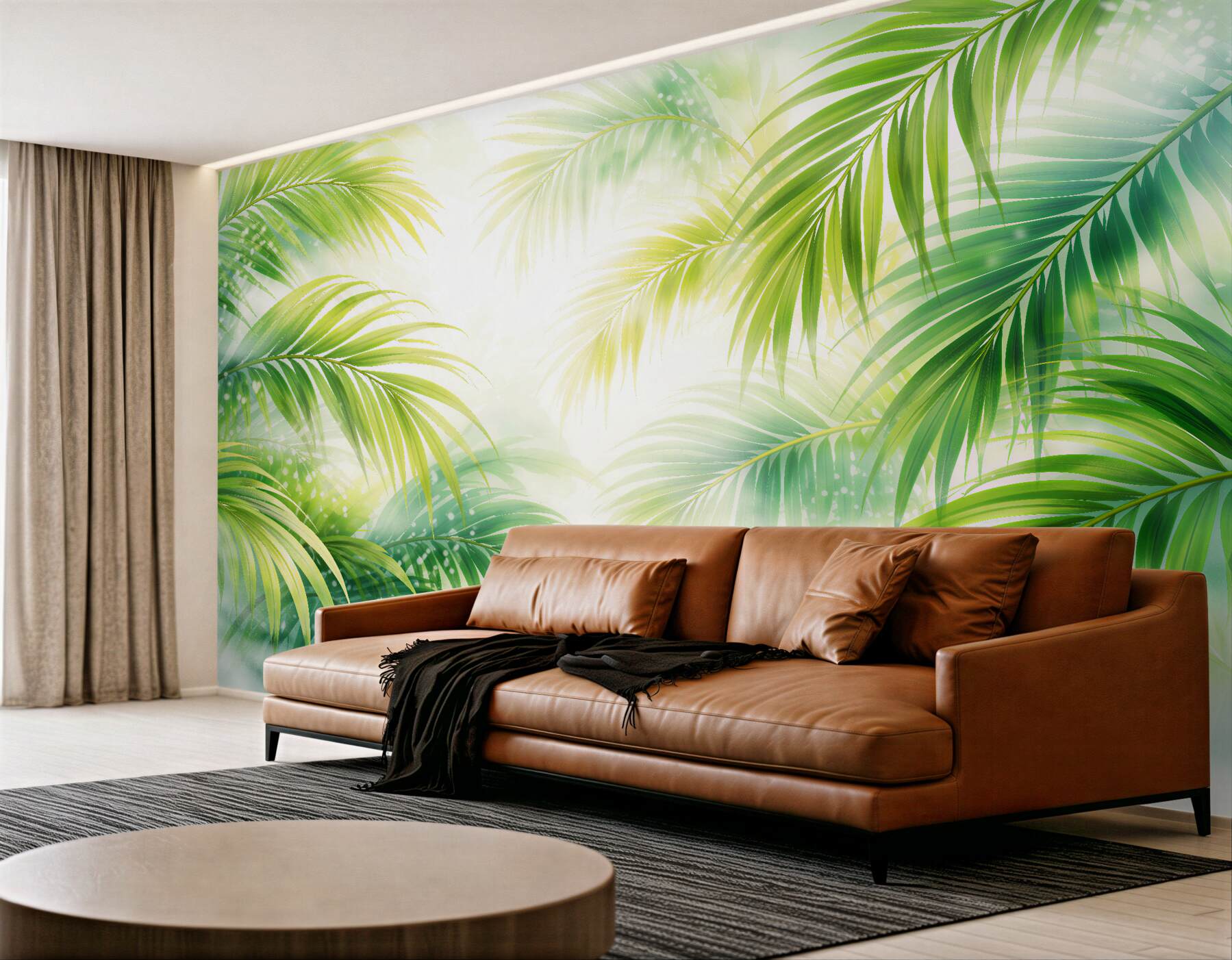 Fotobehang heldere bladeren van de tropische palm