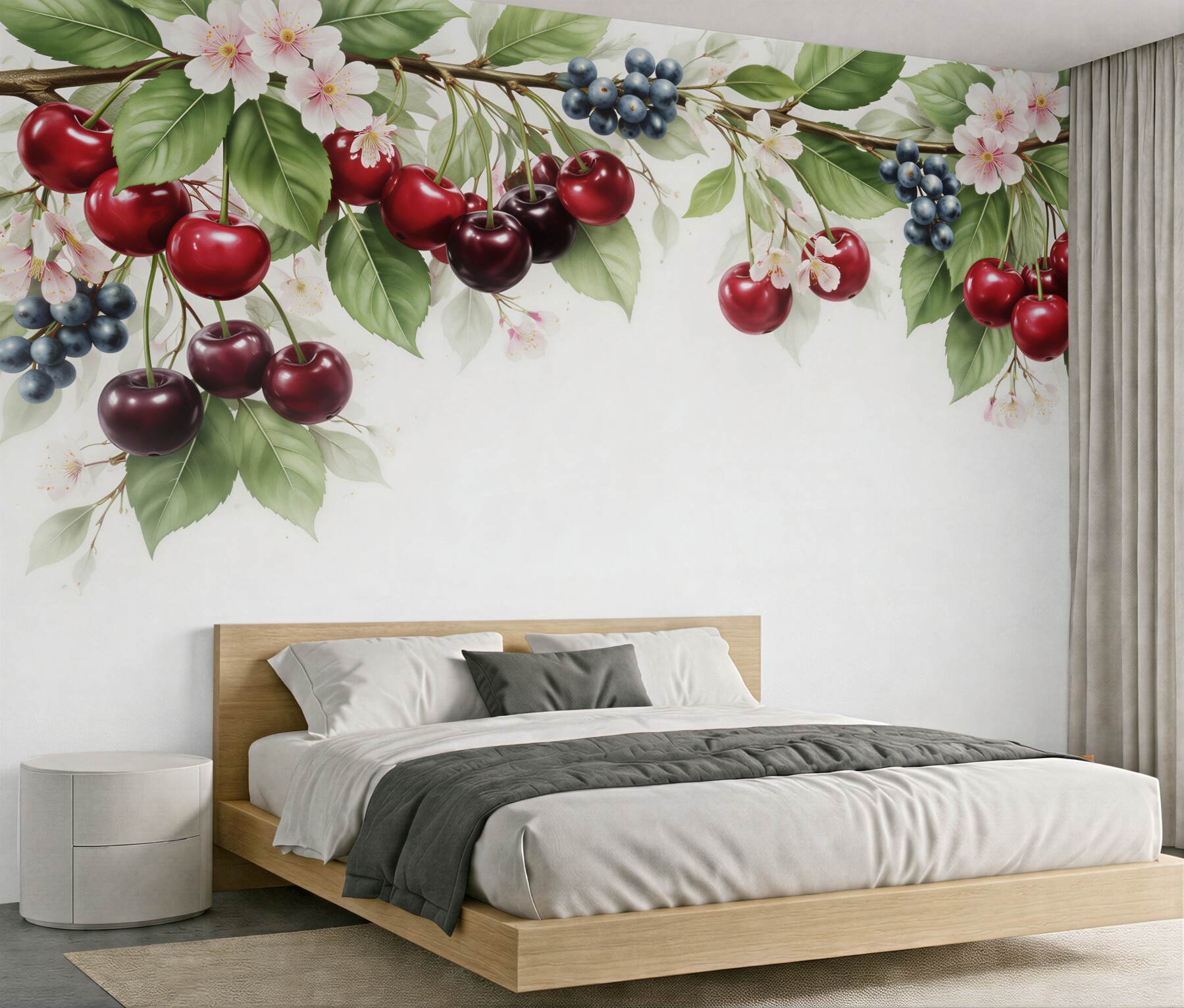 Fotobehang kersen en bessen in bloemen