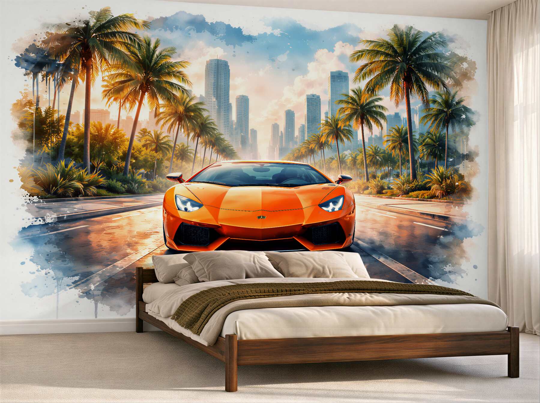 Fotobehang luxe auto in een tropische stad