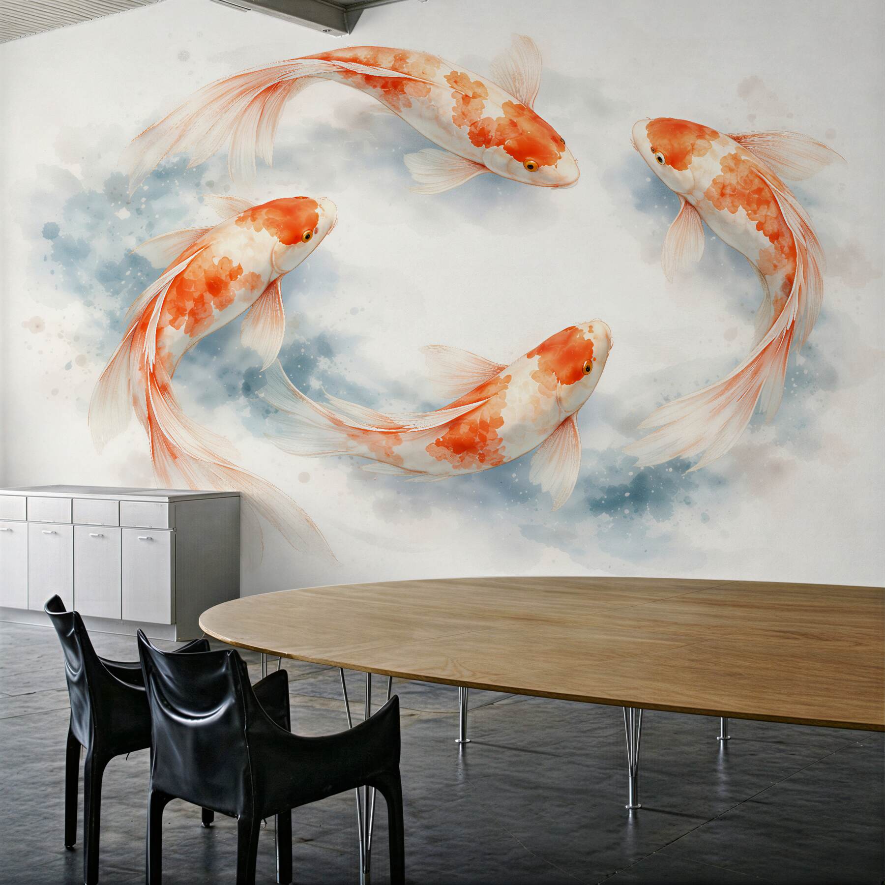 Fotobehang koi in een aquarel dans