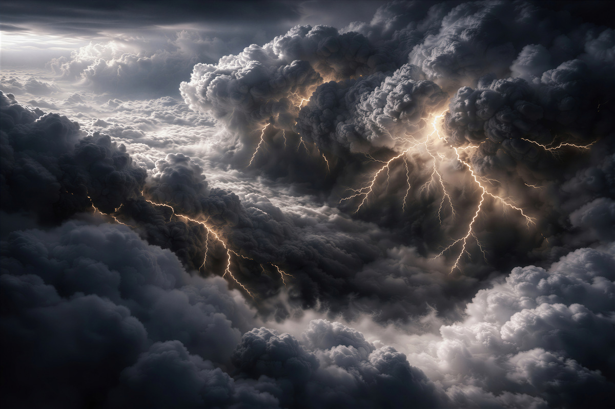 Fotobehang stormachtige wolken met bliksem