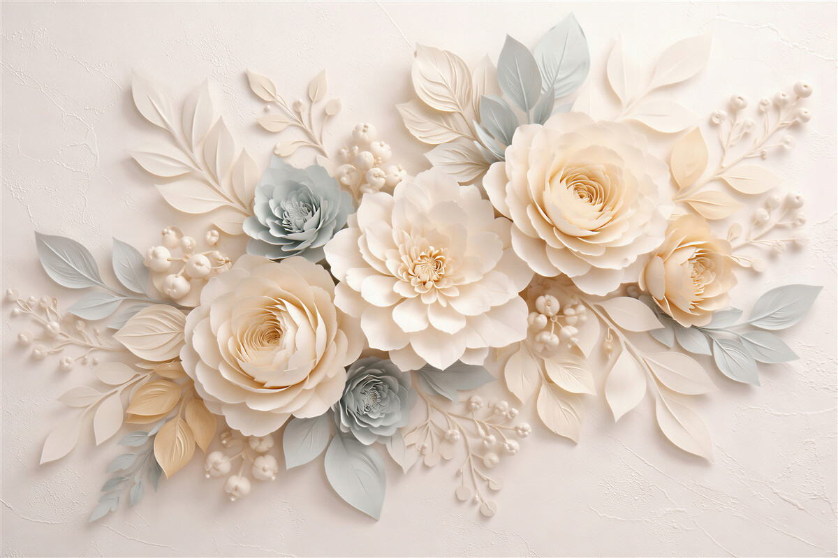 Fotobehang crême bloemen in 3d stijl