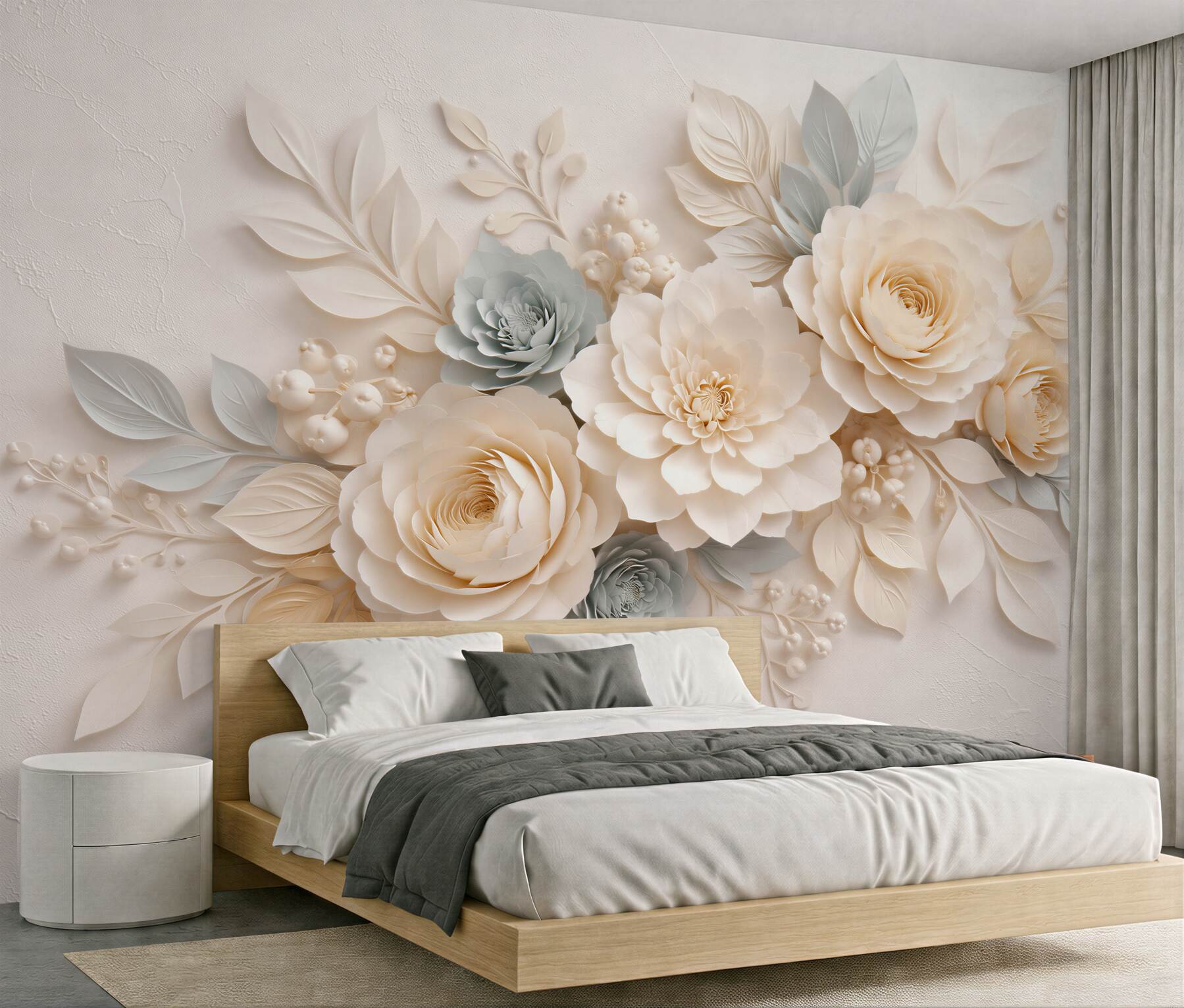 Fotobehang crême bloemen in 3d stijl