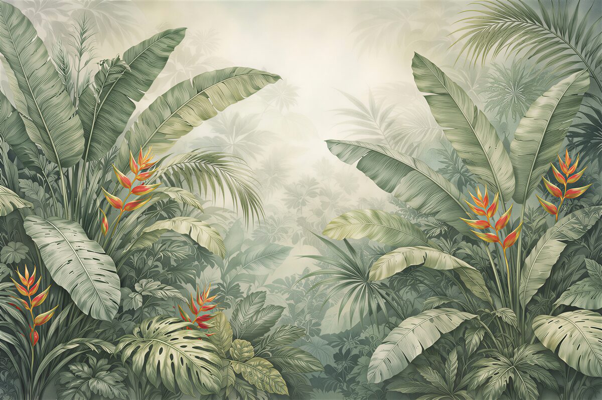 Fotobehang tropische jungle met heliconia