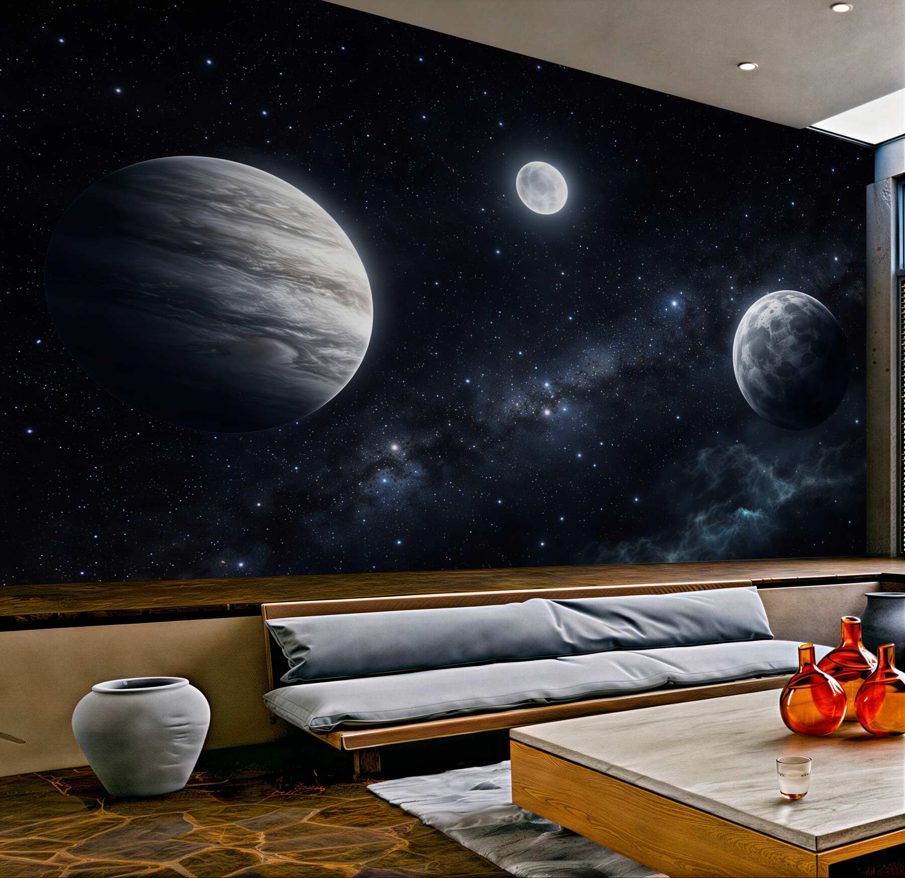 Fotobehang drie planeten in de nachtelijke kosmos