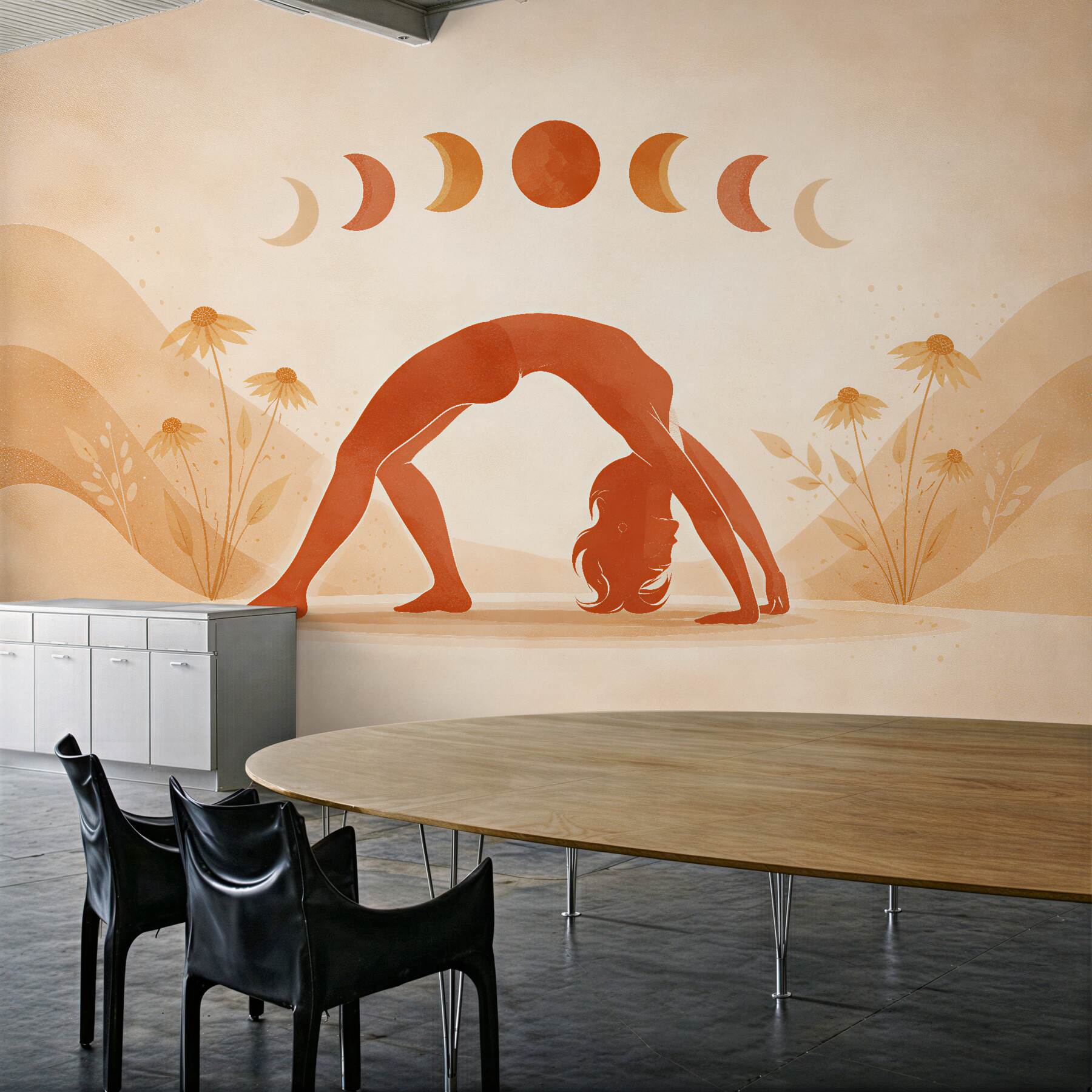 Fotobehang yoga onder de maanfases