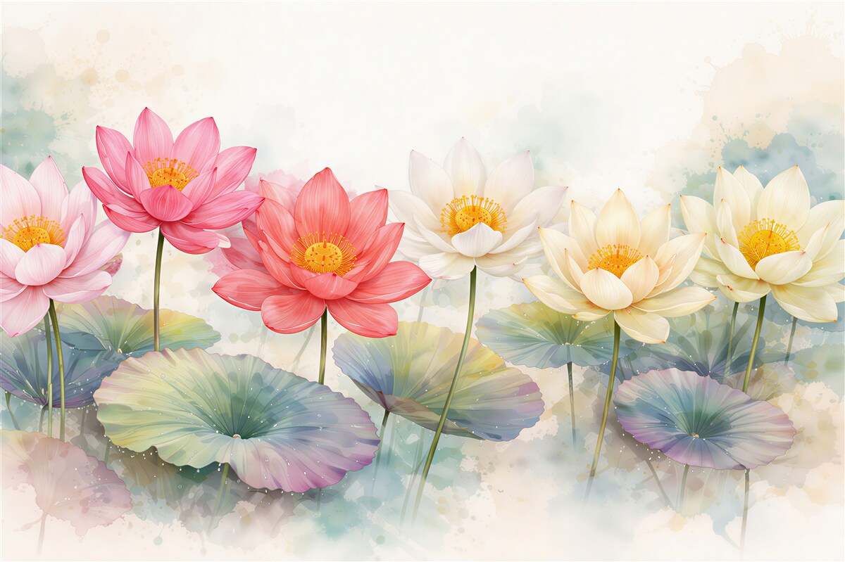 Fotobehang lotussen in pastel aquarel
