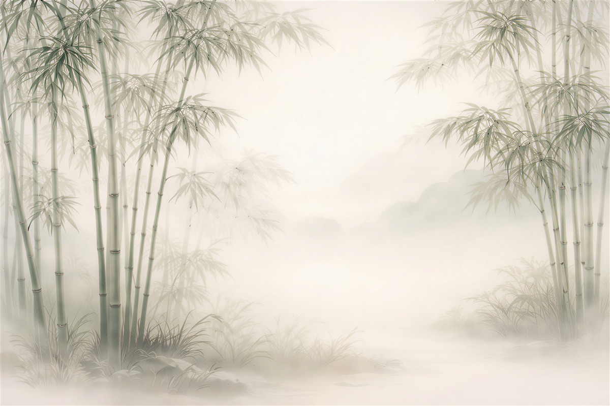 Fotobehang bamboehoek in de mist