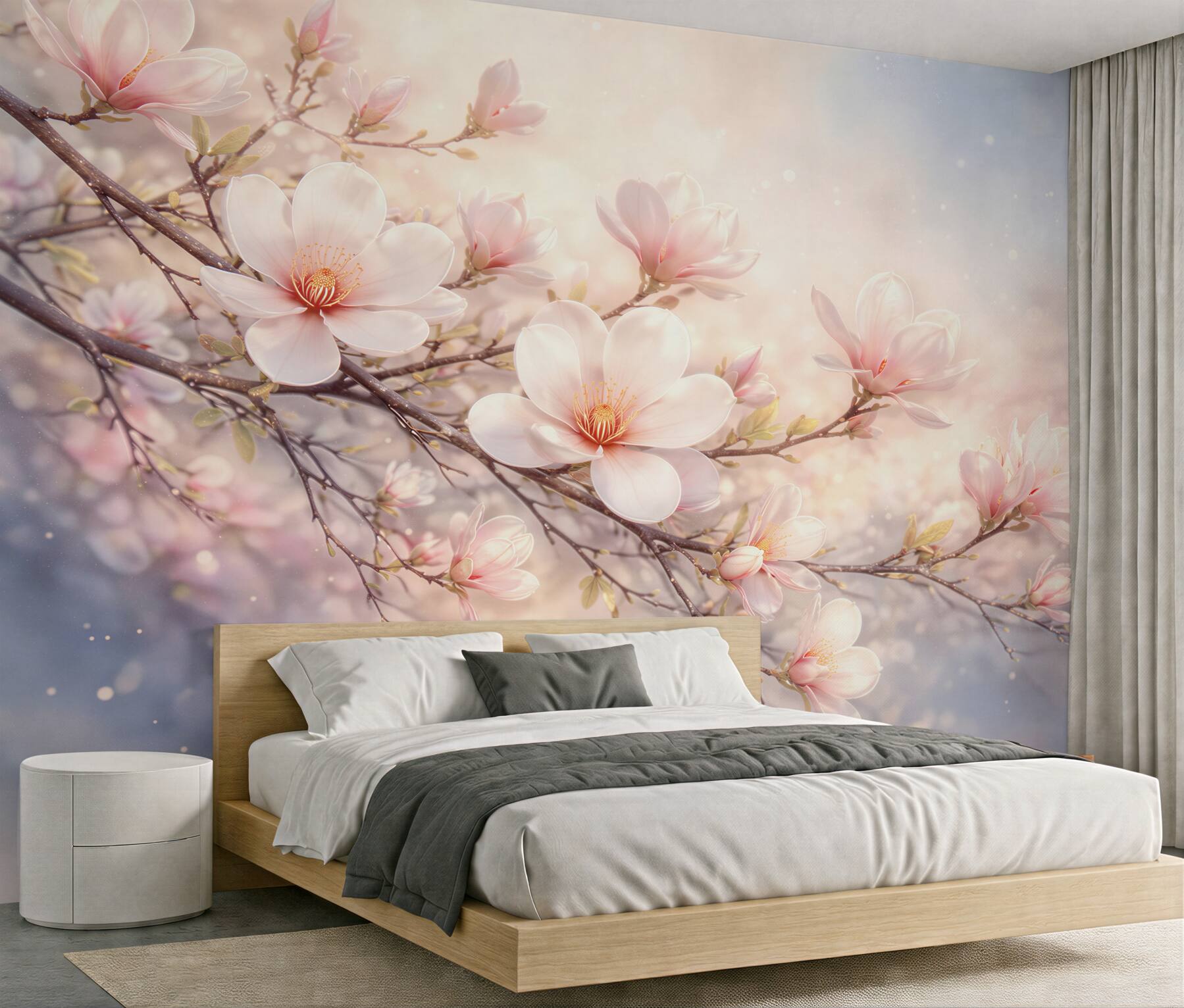 Fotobehang bloeiende magnolia in pastelkleurig licht