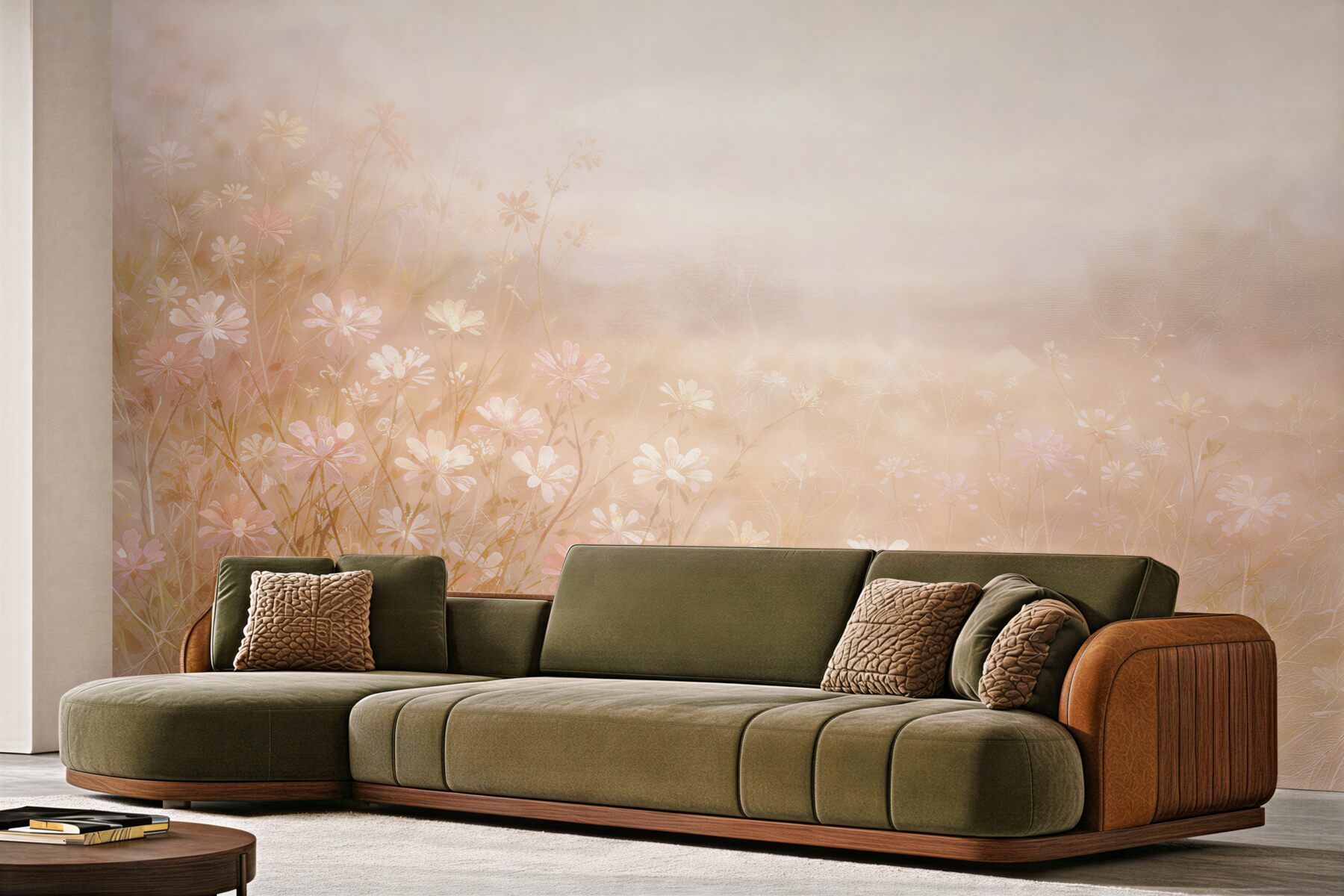 Fotobehang poederachtige weide met delicate bloemen