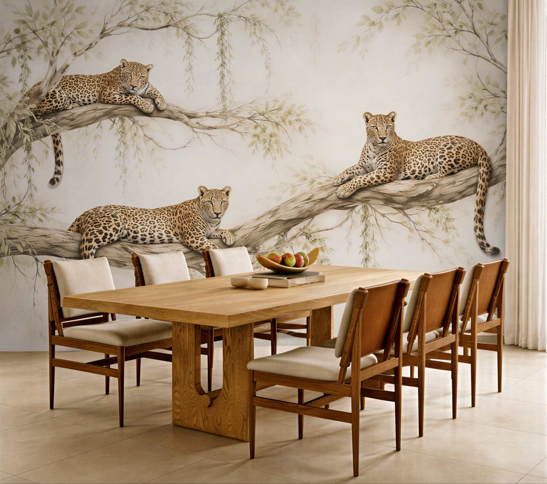 Fotobehang rustige leoparden op lichte takken