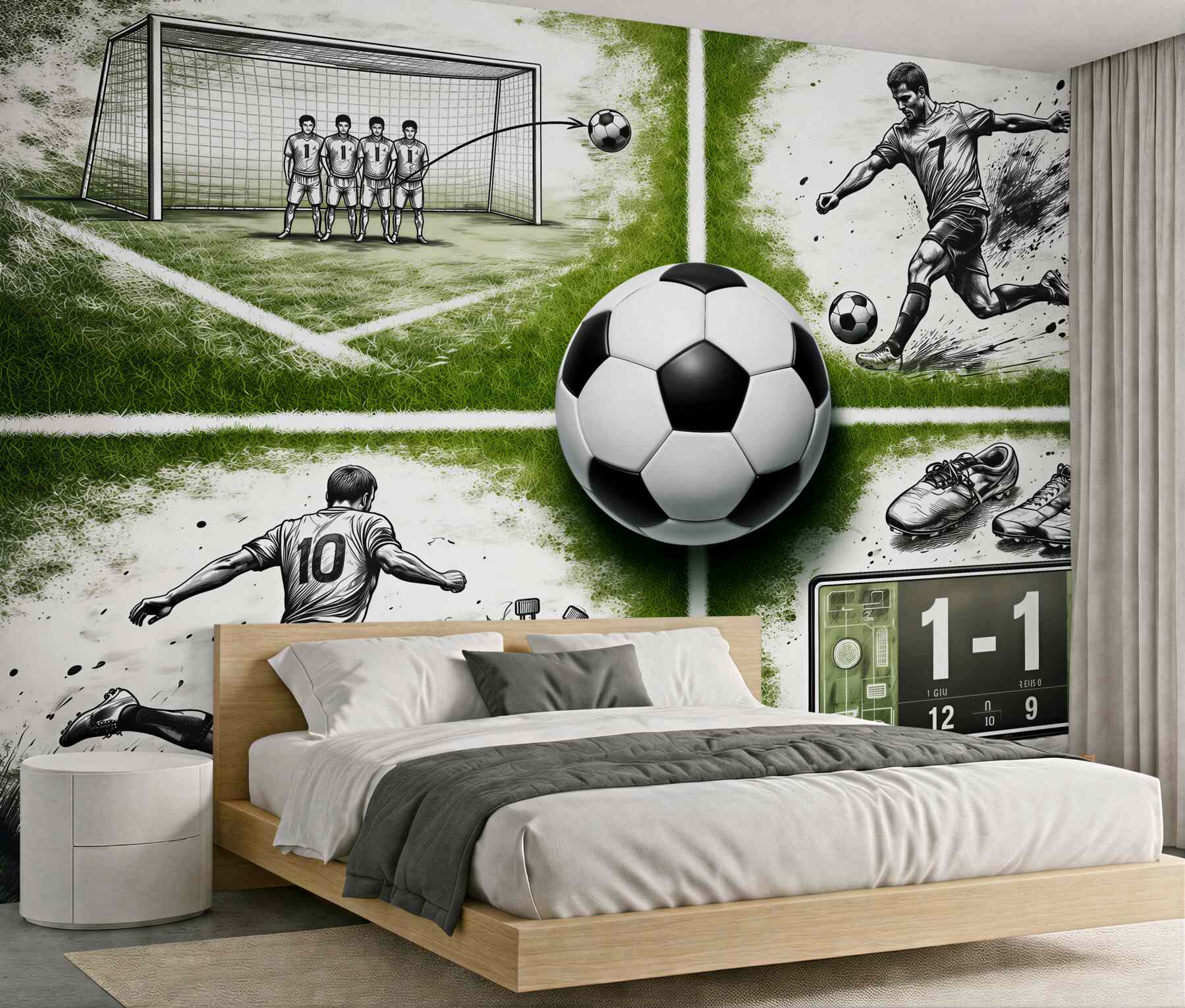 Fotobehang passie voor voetbal op het veld