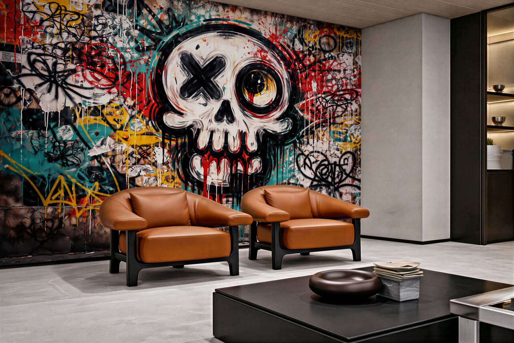 Fotobehang graffiti met schedel stedelijke chaos